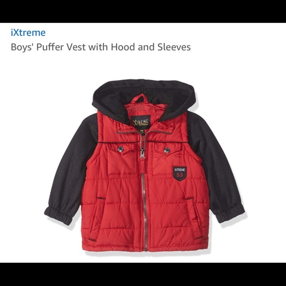 Baby Boys puffer vest with hood and sleeves
